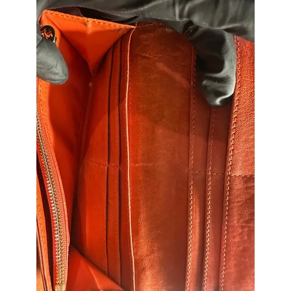Tory Burch Orange Leather Satchel Handbag Matching Wallet Dust Bag Set